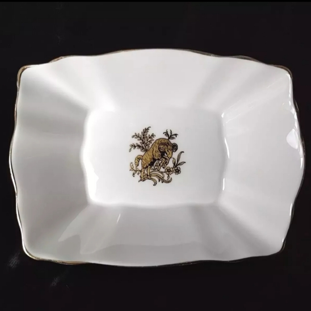 Vintage Royal Chelsea ARIES bone china trinket candy dish white England zodiac